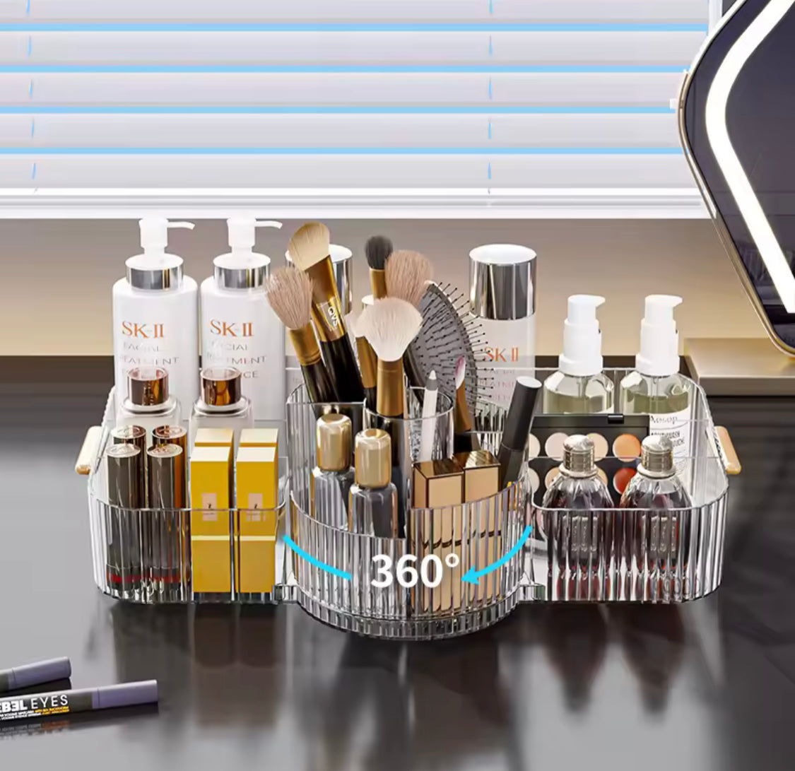 Luxury Makeup Organizer With 360° Rotating Makeup Brush Holder, Cosmetic Storage Box, Lipsticks Make Up Container, Vanity Makeup Organizer Box Luxury Makeup Organizer With 360° Rotating Makeup Brush Holder, Cosmetic Storage Box, Lipsticks Make Up Container, Vanity Makeup Organizer Box
